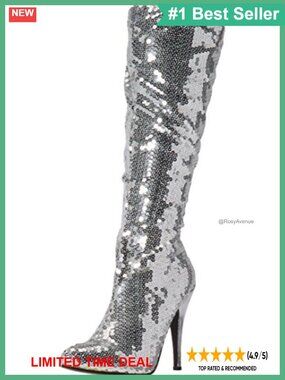 Sequins Pointed Toe Knee-High Stiletto Heel Boots for Dress